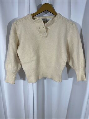 Gabriella Benelli Cream Puff Sleeve Knit Sweater Size Small